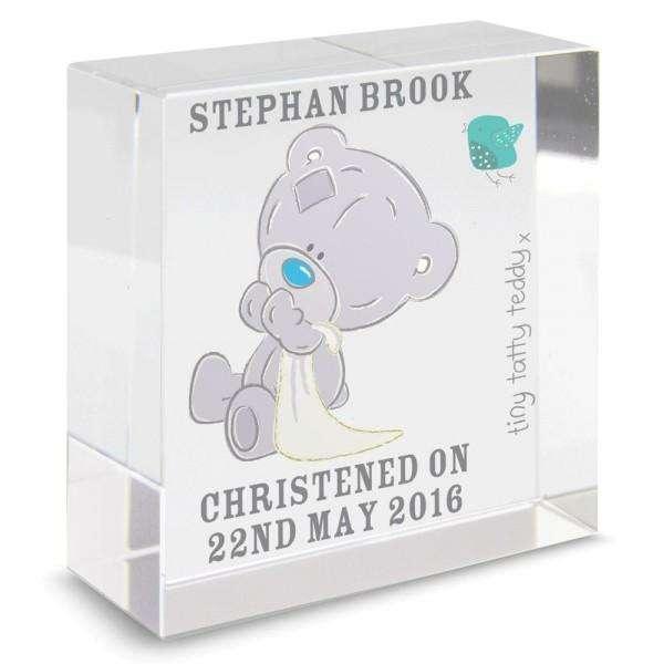 Personalised Tiny Tatty Teddy Medium Christening Crystal Token - Myhappymoments.co.uk