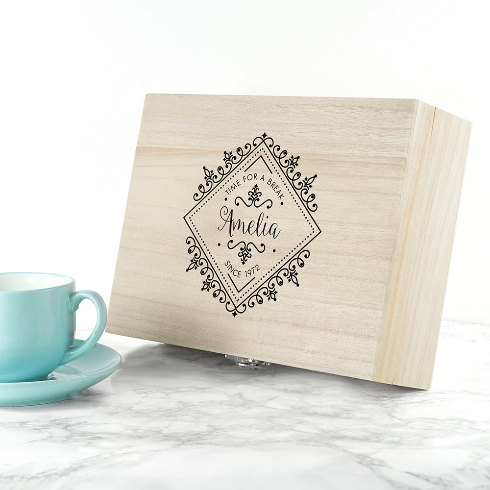 Personalised Time For a Break! Wooden Pukka Tea Box