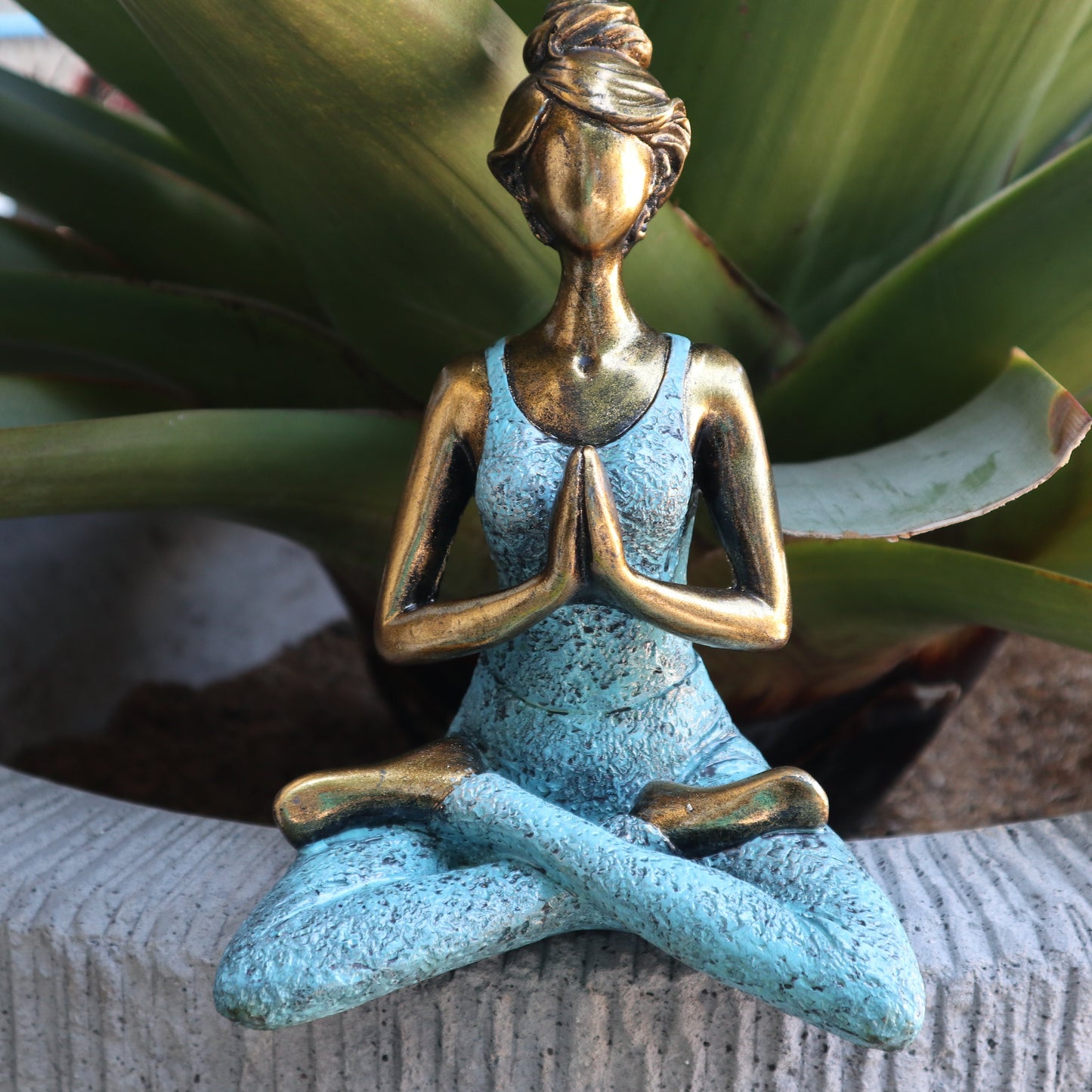 Yoga Lady Figure - Bronze & Turqoise 24cm