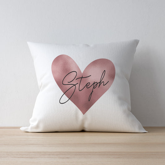 Personalised Rose Gold Heart Cushion & Insert - Myhappymoments.co.uk