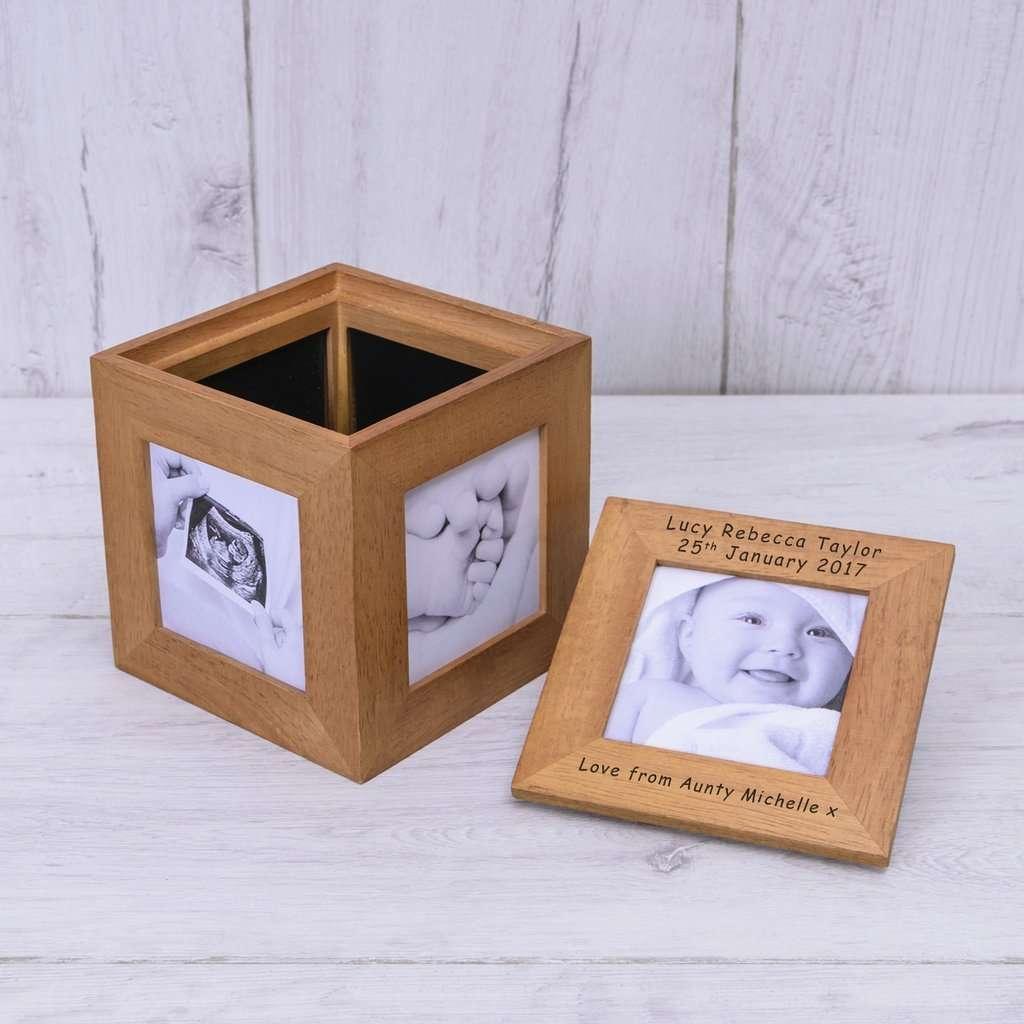 Personalised Oak Photo Cube - Any Message - Myhappymoments.co.uk