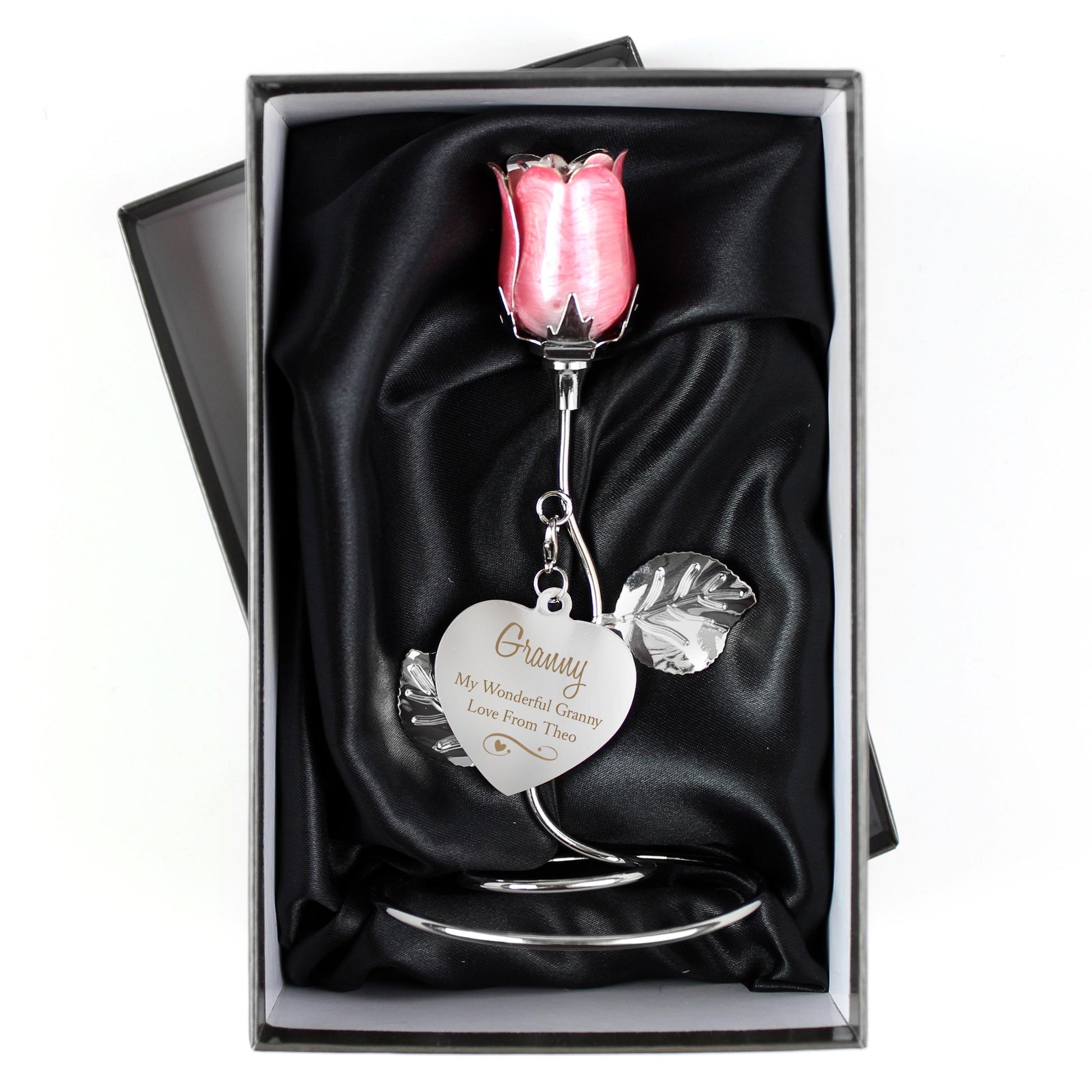 Personalised Swirls & Heart Pink Rose Bud Ornament