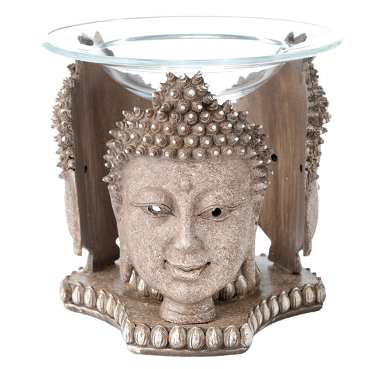 Thai Buddha Weathered Stone Effect Oil and Wax Burner with Glass Dish