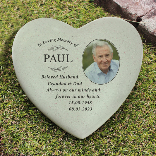 Personalised In Loving Memory Photo Upload Heart Memorial Grave Stone