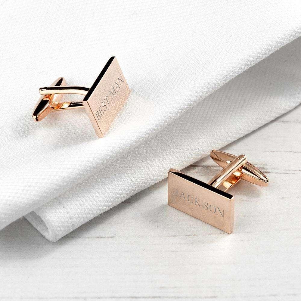 Personalised Rectangle Rose Gold Plated Cufflinks - Myhappymoments.co.uk