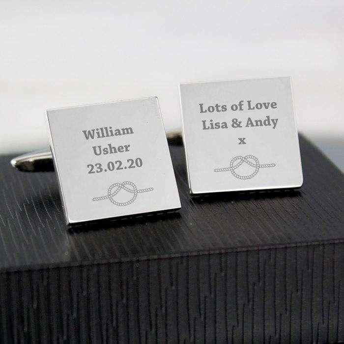 Personalised Tie the Knot Square Cufflinks - Myhappymoments.co.uk