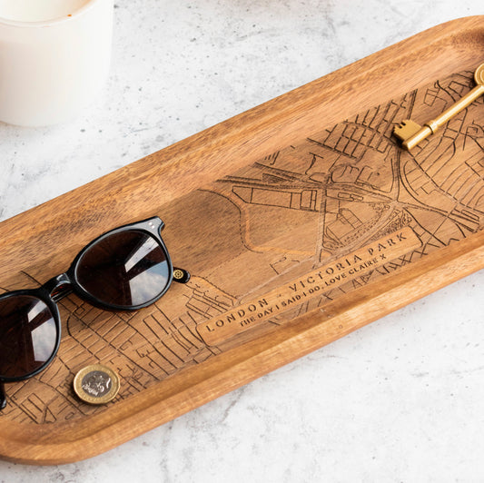 Personalised Special Location Map Wooden Concierge Tray