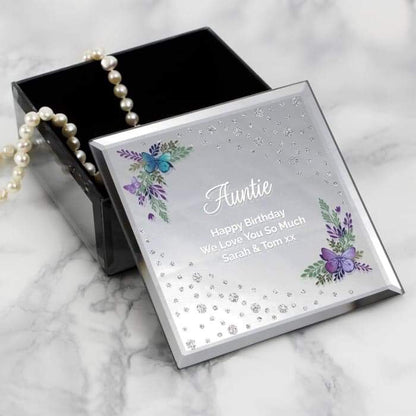 Personalised Floral Butterfly Diamante Glass Trinket Box - Myhappymoments.co.uk