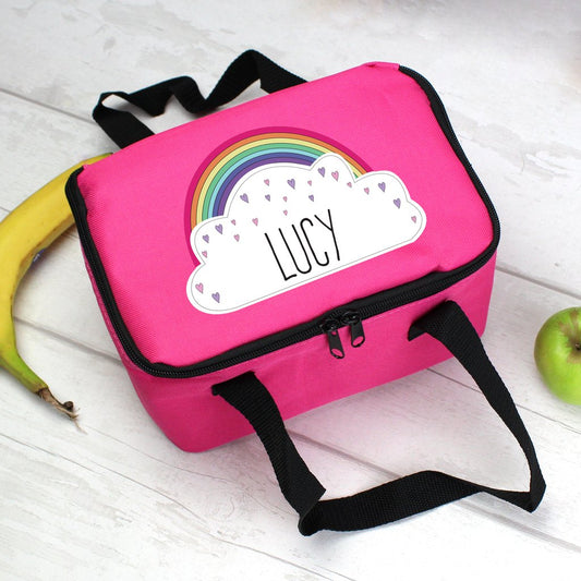 Personalised Rainbow Cloud Pink Lunch Bag