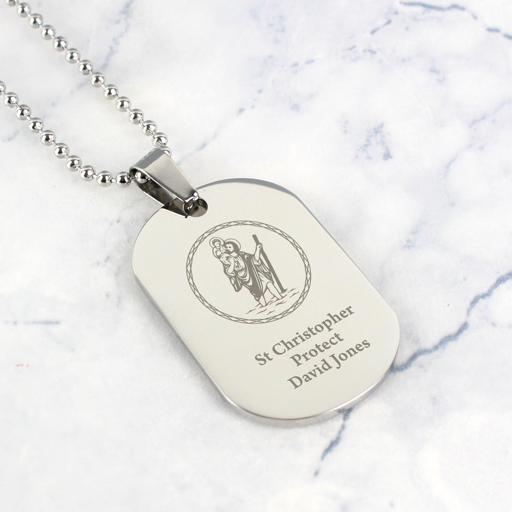 Personalised St Christopher Stainless Steel Dog Tag Necklace - Myhappymoments.co.uk