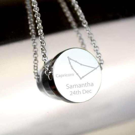 Personalised Capricorn Zodiac Star Sign Silver Tone Necklace (December 22nd - 19th January) - Myhappymoments.co.uk