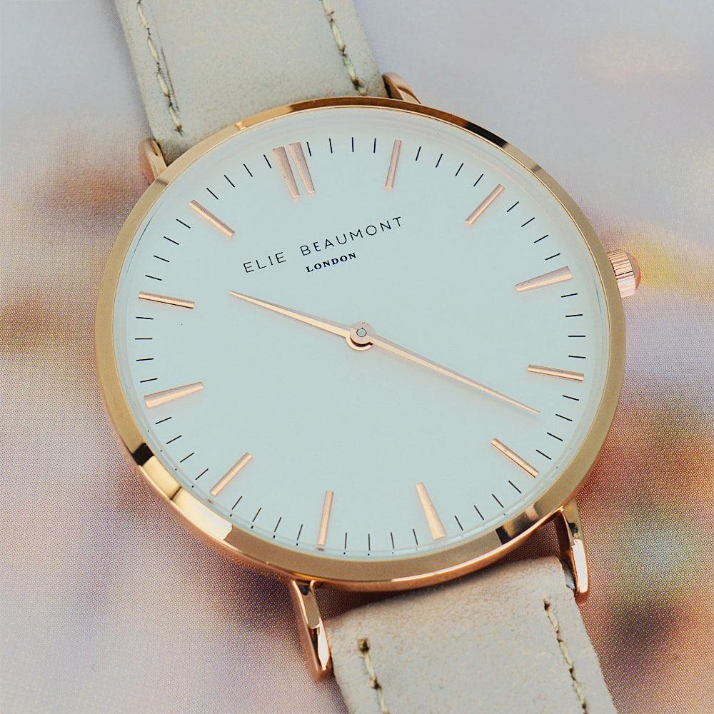 Elie Beaumont Ladies Personalised Leather Watch in Stone