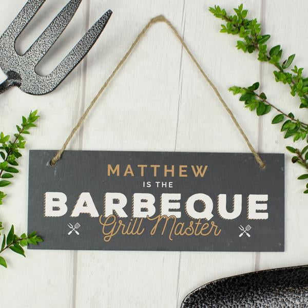 Personalised Barbeque Grill Master Printed Hanging Slate Plaque - Myhappymoments.co.uk