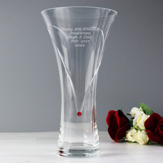 Personalised Large Hand Cut Ruby Diamante Heart Vase - Myhappymoments.co.uk