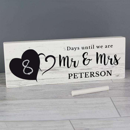 Personalised Wedding Countdown Wooden Block Sign With Chalkboard Heart - Myhappymoments.co.uk