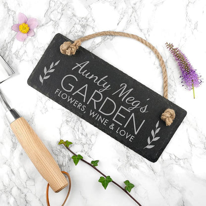 PERSONALISED OUR GARDEN SLATE HANGING SIGN