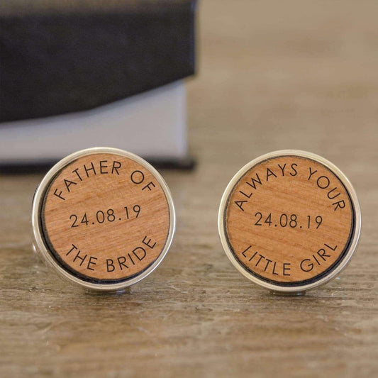 Personalised Always Your Little Girl Wedding Wooden Cufflinks - Myhappymoments.co.uk