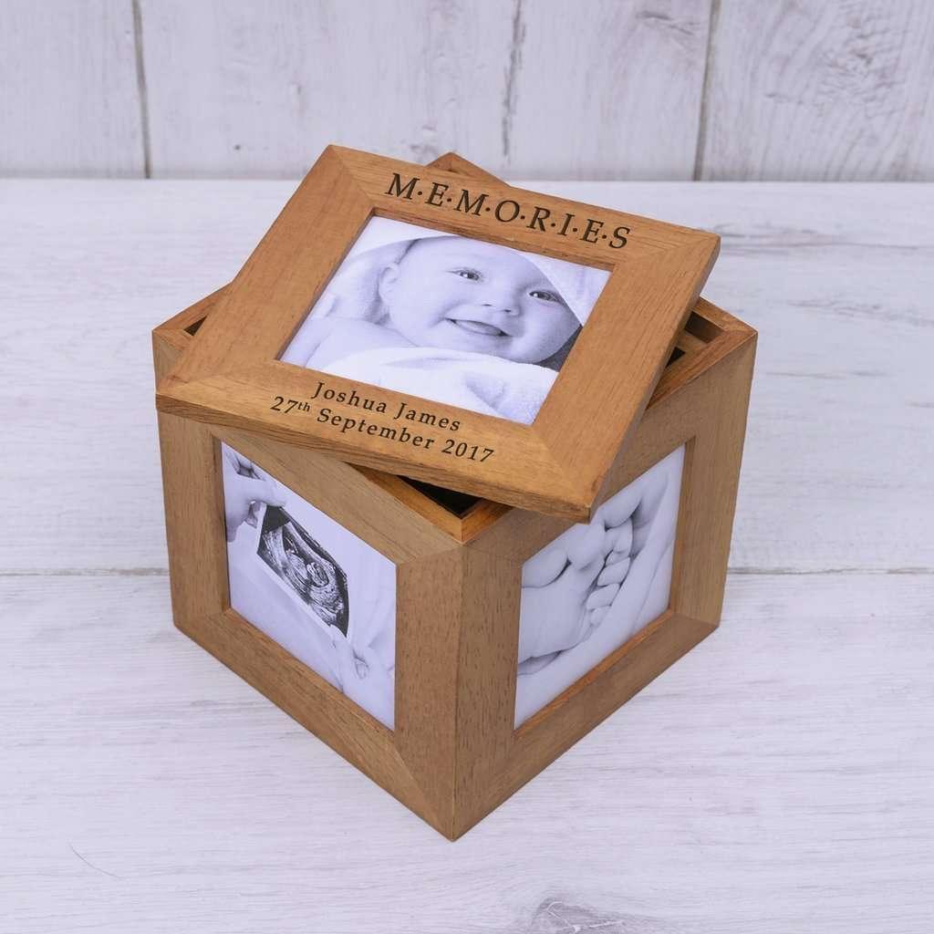 Personalised Memories Photo Frame Cube Oak - Myhappymoments.co.uk