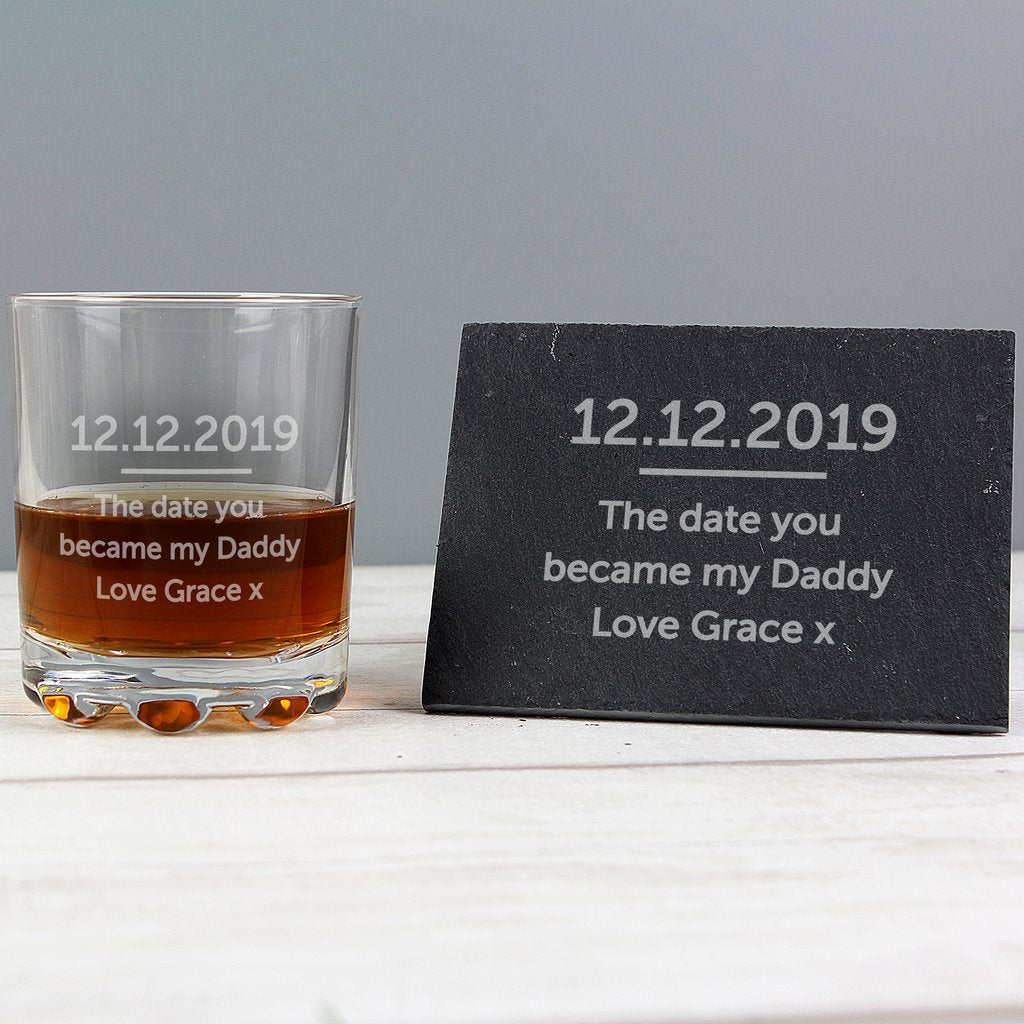 Personalised Whisky Glass Tumbler And Slate Coaster Set - Myhappymoments.co.uk