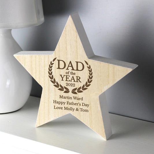 Personalised Dad of the Year White Wooden Star - Gift For Dad