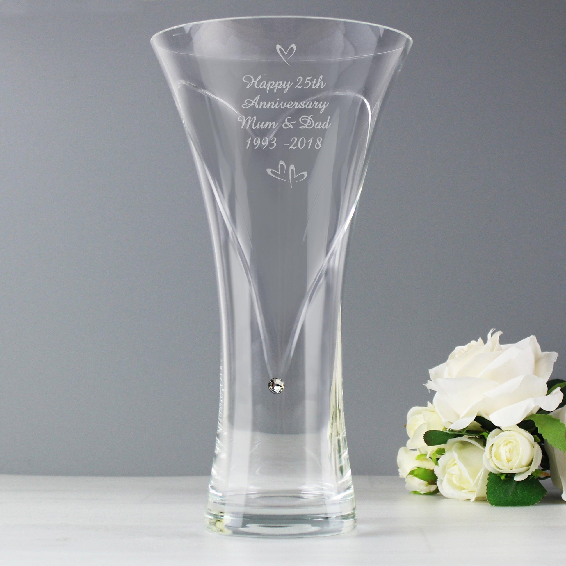 Personalised Diamante Little Hearts Large Vase - Myhappymoments.co.uk