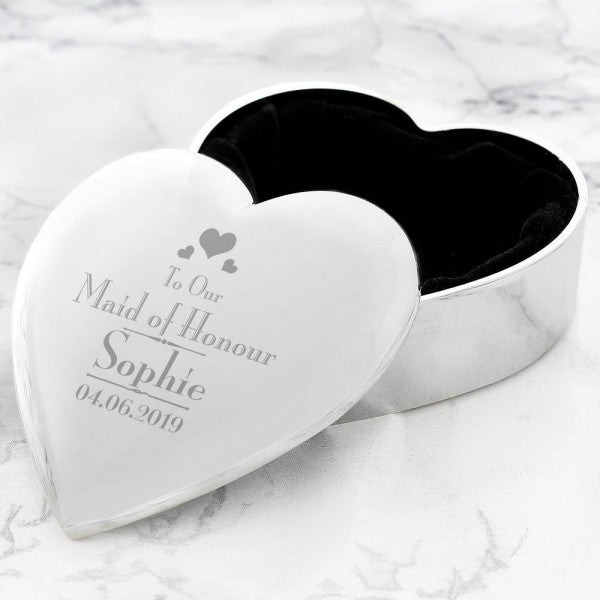 Personalised Decorative Wedding Maid of Honour Heart Trinket Box - Myhappymoments.co.uk