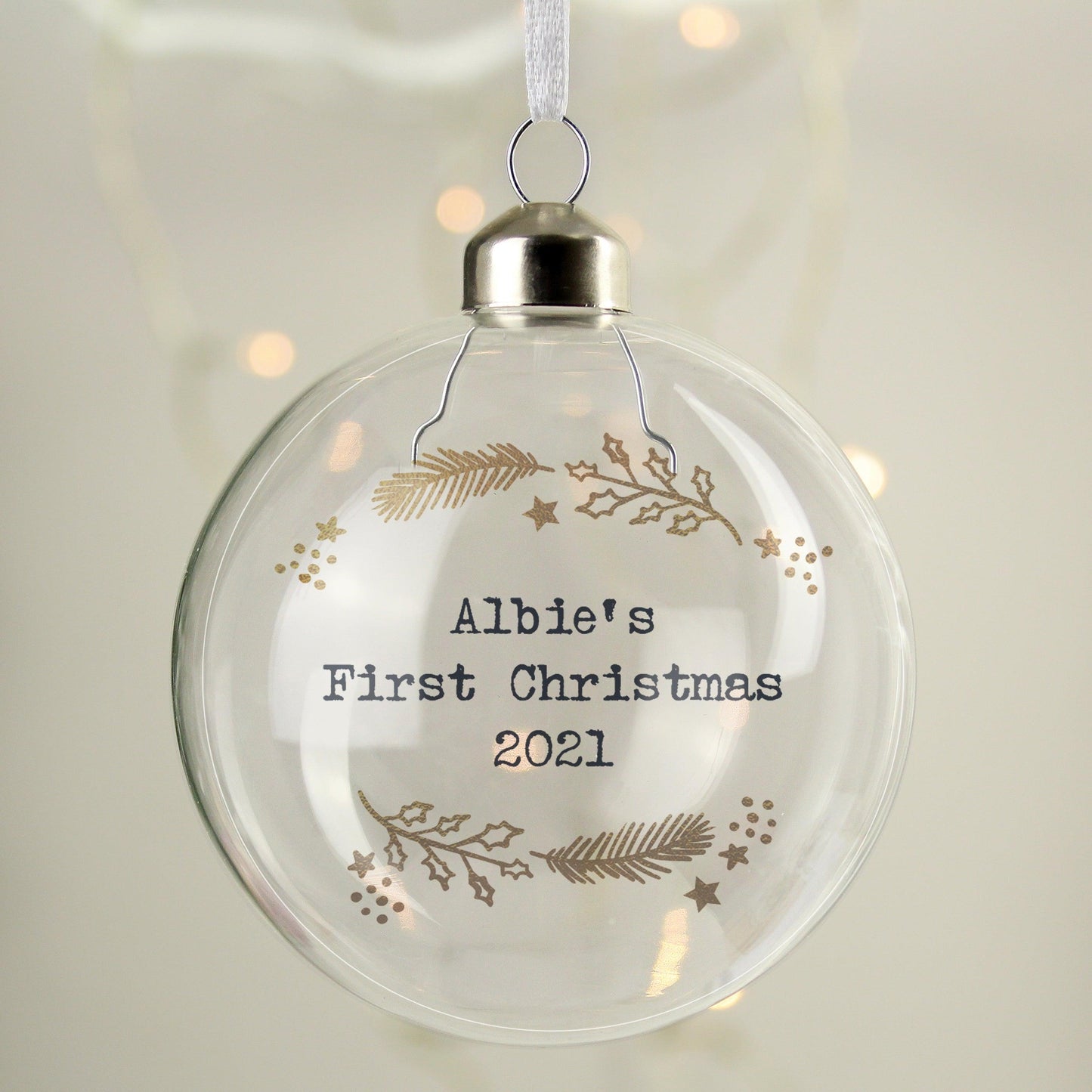 Personalised Gold Wreath Glass Bauble