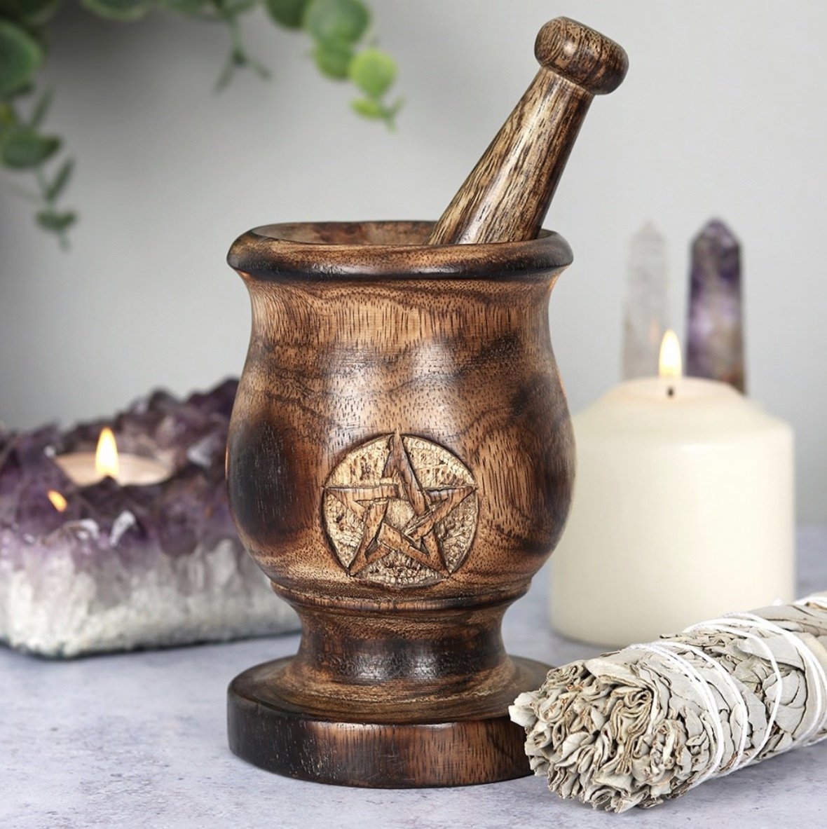 Wooden Pentagram Pestle and Mortar