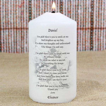 Personalised Godparent candle - Myhappymoments.co.uk