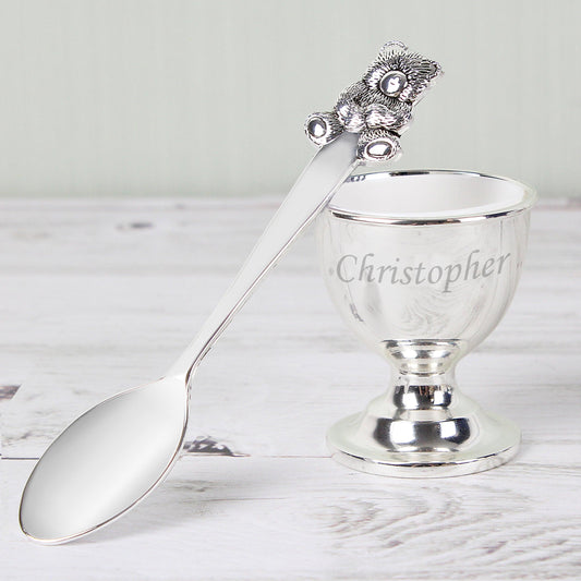 Personalised Silver Plated Egg Cup & Spoon - Myhappymoments.co.uk