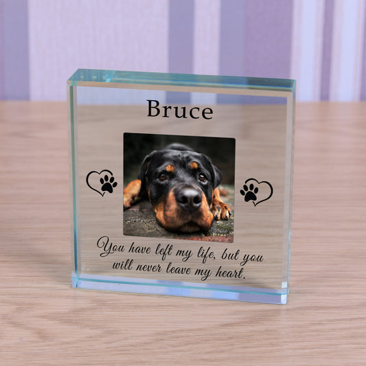 Personalised Dog Memorial Glass Token - Never Leave My Heart