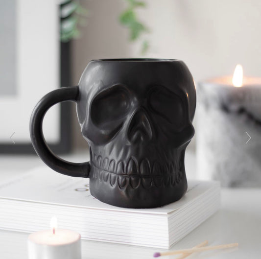 Matte Black Skull Shaped Mug