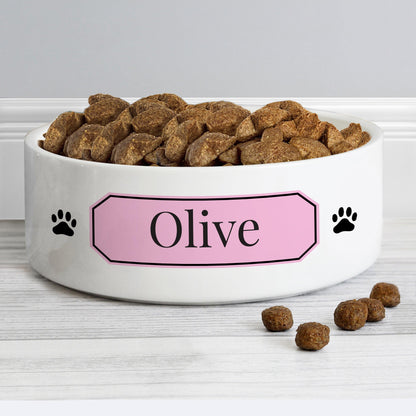 Personalised Pink Plaque 14cm Medium Pet Bowl