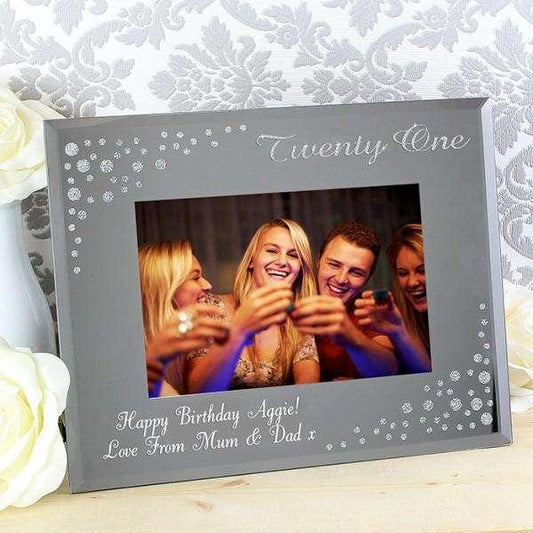 Personalised Twenty One Photo Frame Diamante 6x4 Glass - Myhappymoments.co.uk