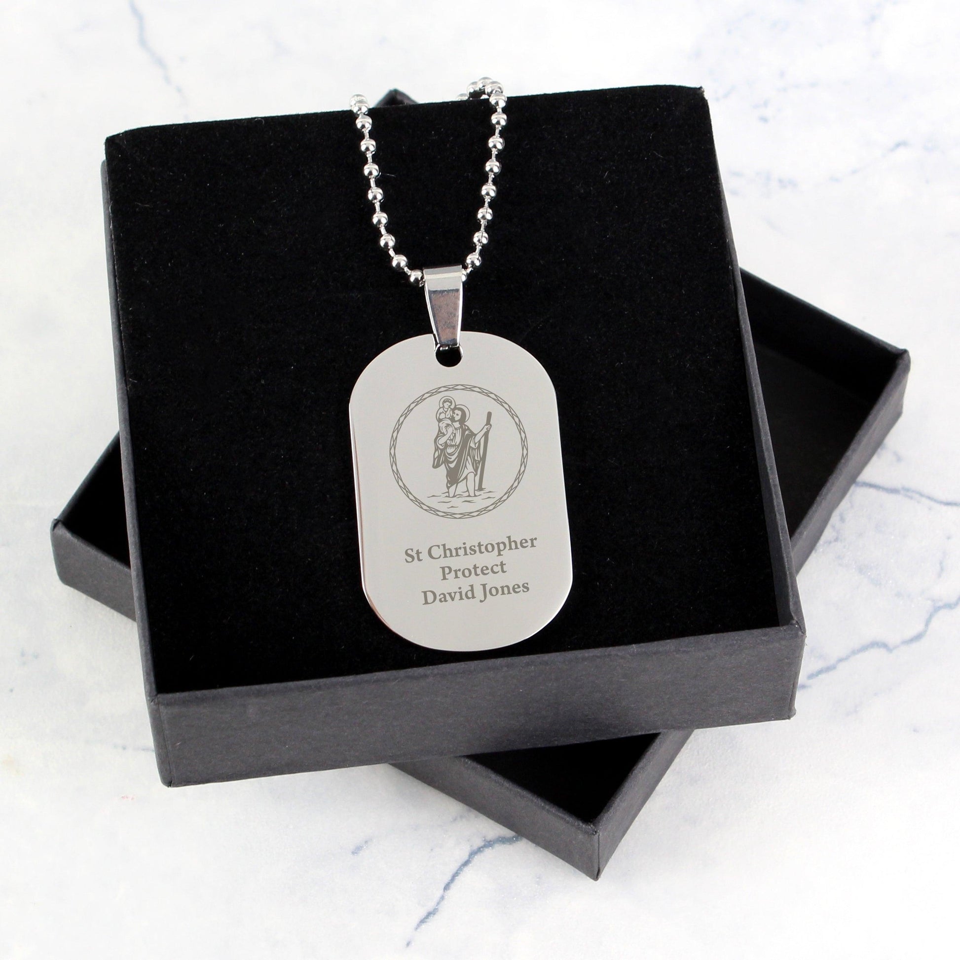 Personalised St Christopher Stainless Steel Dog Tag Necklace - Myhappymoments.co.uk