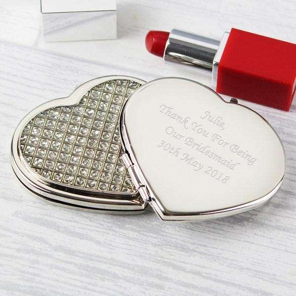 Personalised Diamante Heart Compact Mirror - Myhappymoments.co.uk