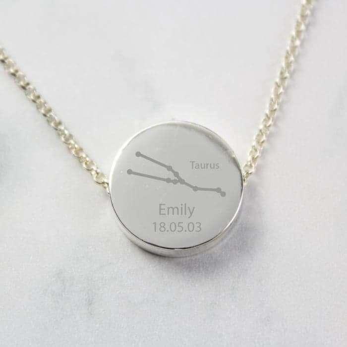 Personalised Taurus Zodiac Star Sign Silver Tone Necklace (April 20th - May 20th) - Myhappymoments.co.uk