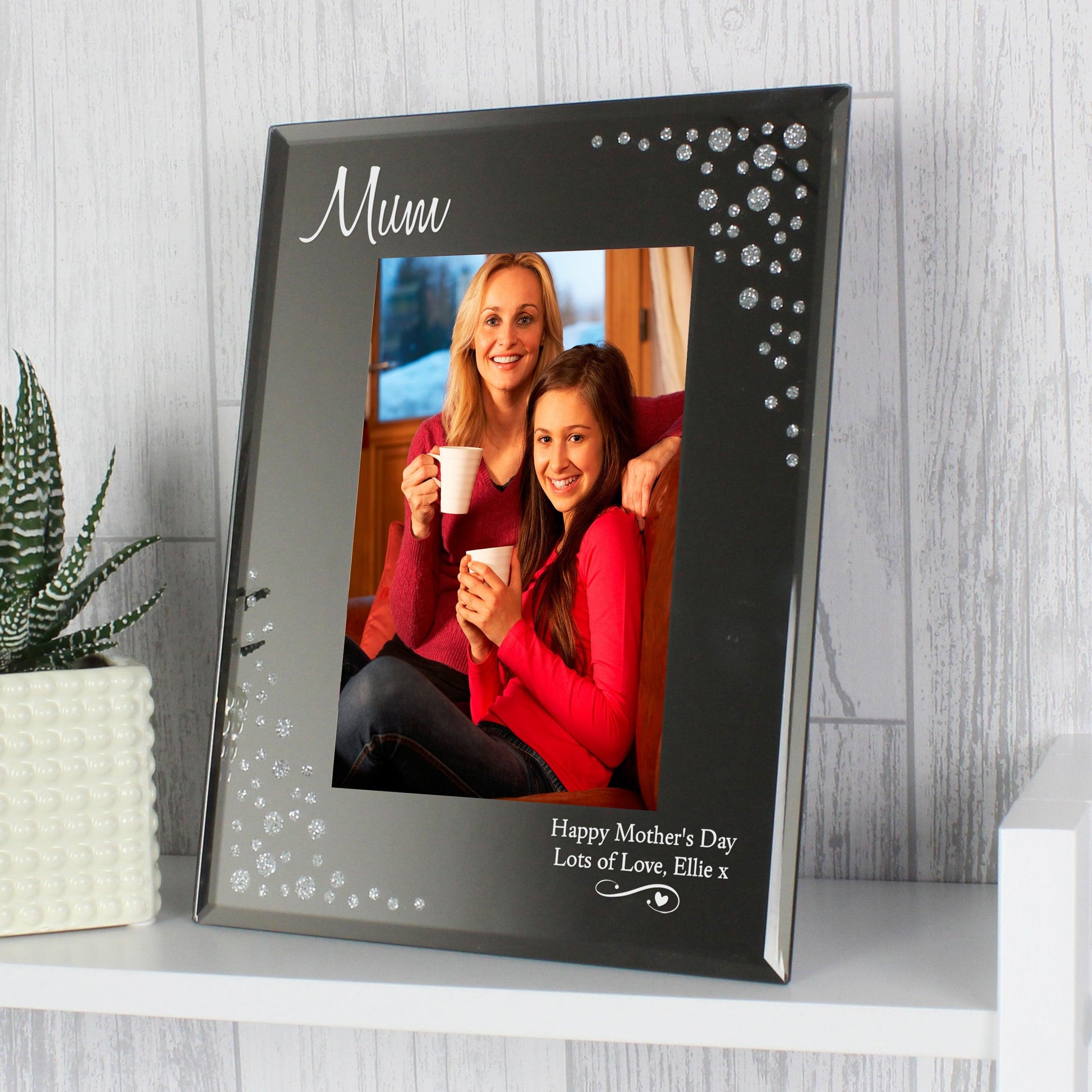 Personalised Swirls & Hearts Diamante Glass Photo Frame 6x4