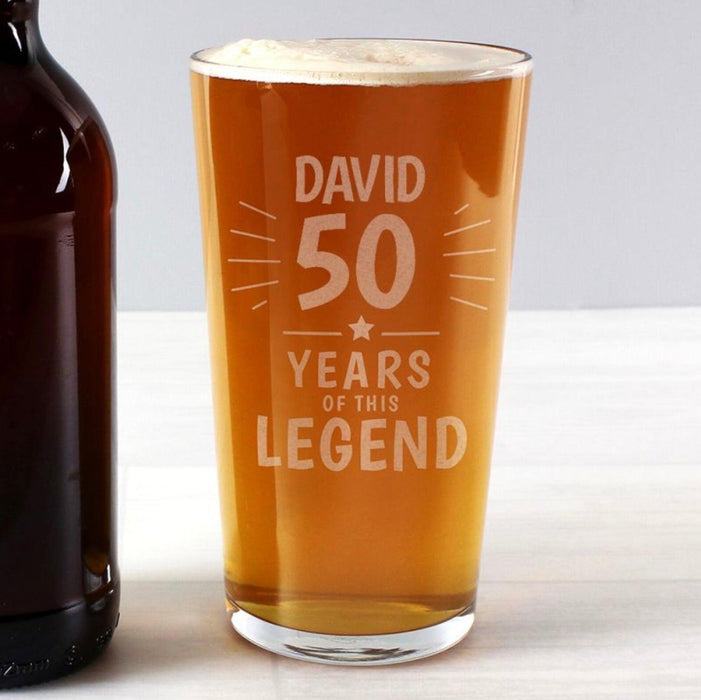 Personalised 50th Birthday Pint Glass - Legend