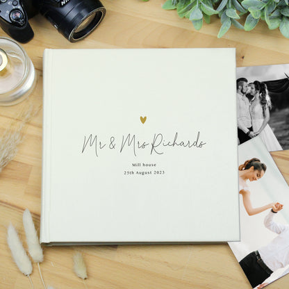 Personalised Gold Heart Couples Wedding Square Photo Album 