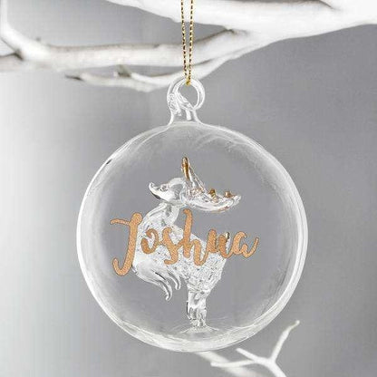 Personalised Gold Glitter Name Only Reindeer Glass Bauble - Myhappymoments.co.uk