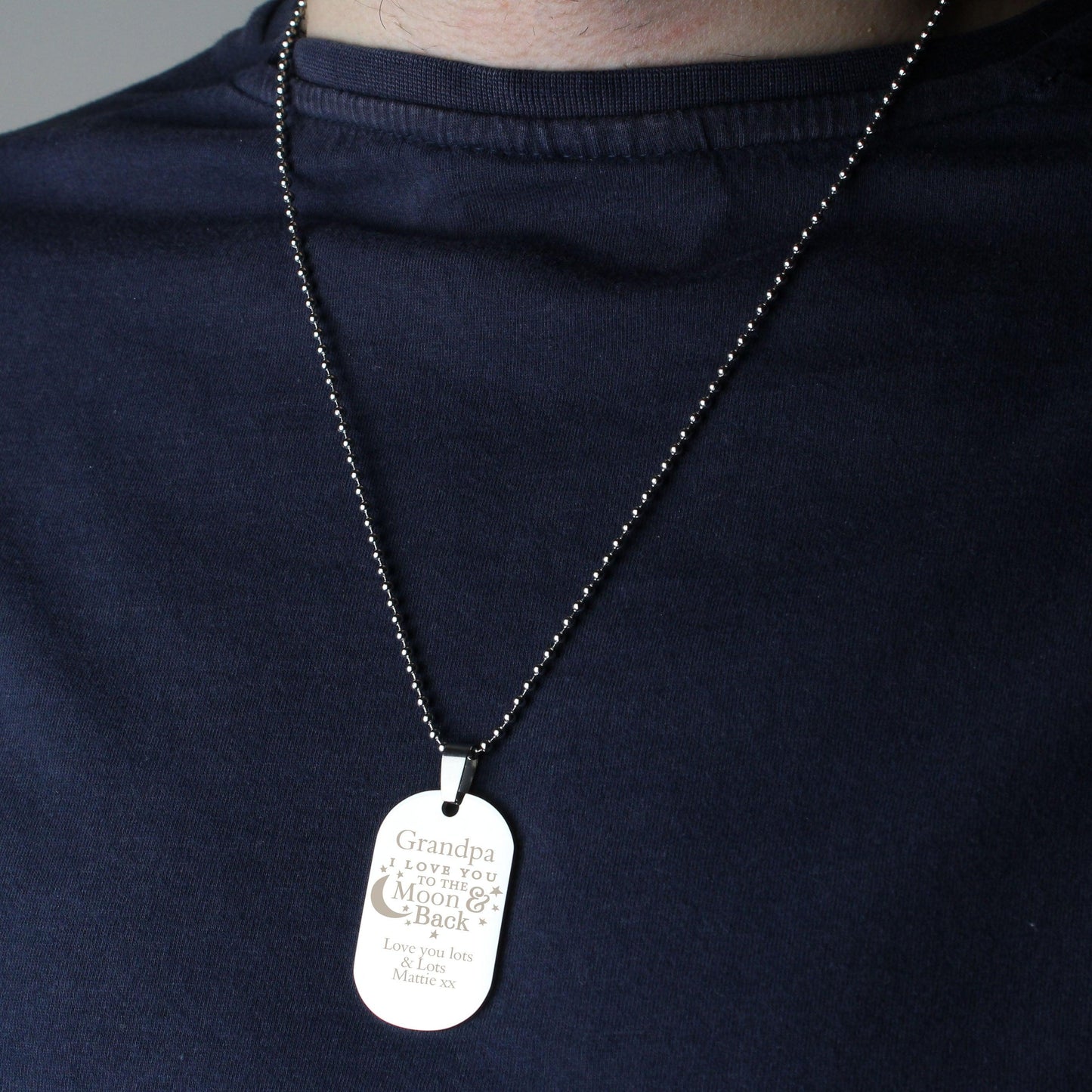 Personalised I Love You To The Moon & Back Dog Tag Necklace - Myhappymoments.co.uk