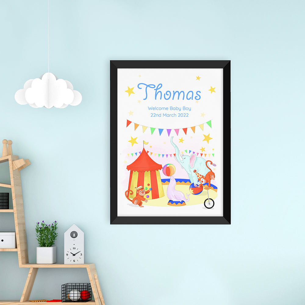 Personalised Circus Fun Black Framed Print