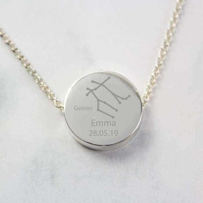 Personalised Gemini Zodiac Star Sign Silver Tone Necklace (May 21st - June 20th) - Myhappymoments.co.uk