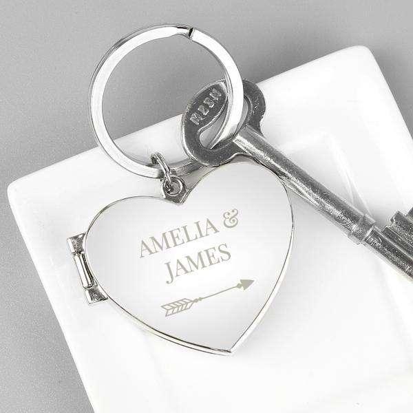 Personalised Arrow Heart Photo Locket Keyring - Myhappymoments.co.uk