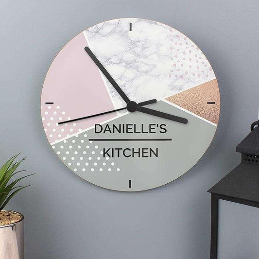 Personalised Geometric Glass Clock - Myhappymoments.co.uk