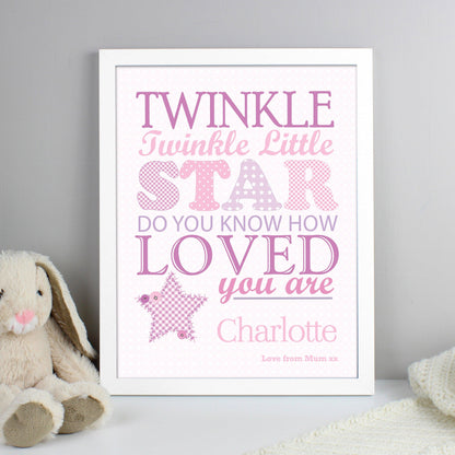 Personalised Twinkle Twinkle Little Star Pink White Framed Print