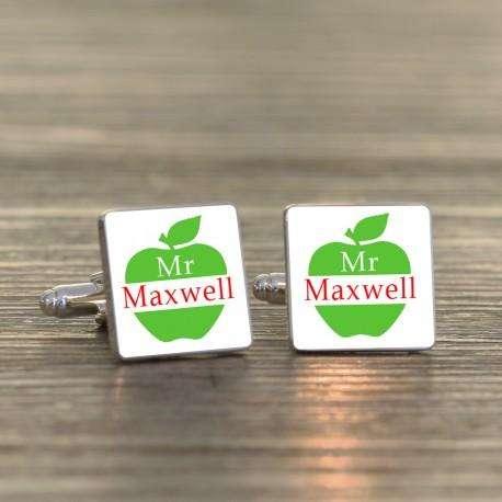 Personalised Apple Teacher Cufflinks - Myhappymoments.co.uk