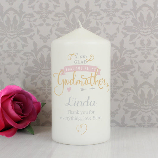 Personalised I Am Glad That You’re My Godmother Candle - Myhappymoments.co.uk