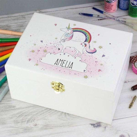 Personalised Unicorn White Wooden Keepsake Box - Myhappymoments.co.uk